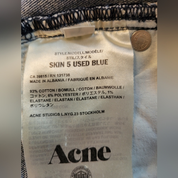 Acne Studio Skin 5 in Used Blue Denim luxury designer jeans Stockholm 25/32 - Picture 11 of 16